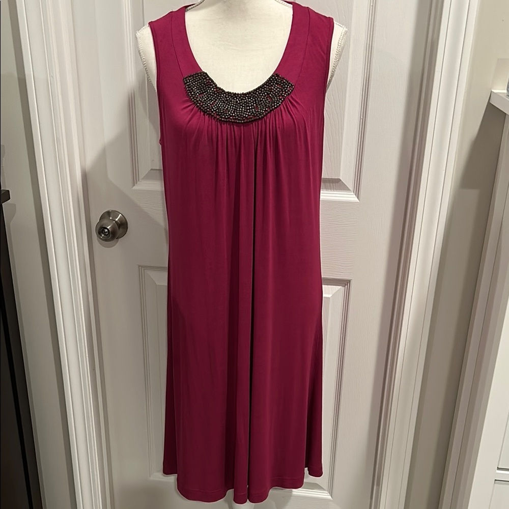 St. John’s Bay size Medium Sleeveless Magenta Dress with Beaded Detail